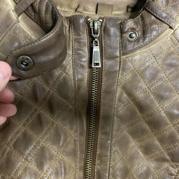 J2 Faux Leather Jacket Women XL Brown Aged Look Zip Front & Sleeves Lined - Picture 5 of 16